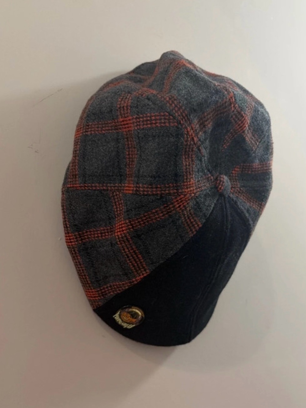 Plaid Newsboy Cap with Black Brim - Gray & Orange